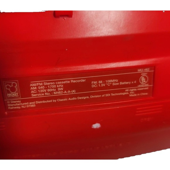 Vintage Mickey Mouse Portable Stereo Cassette Recorder Tape Player AM/FM Radio - Picture 9 of 9